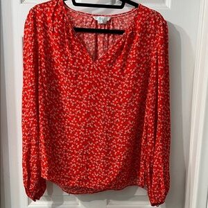 Boden Red Floral Long Sleeve Blouse